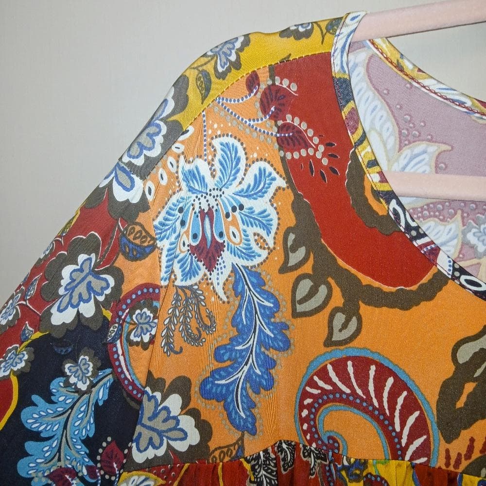 Navy/Red/Orange Floral Paisley Print Dress~ Curvy 4X~NWT - Thumbnail 2