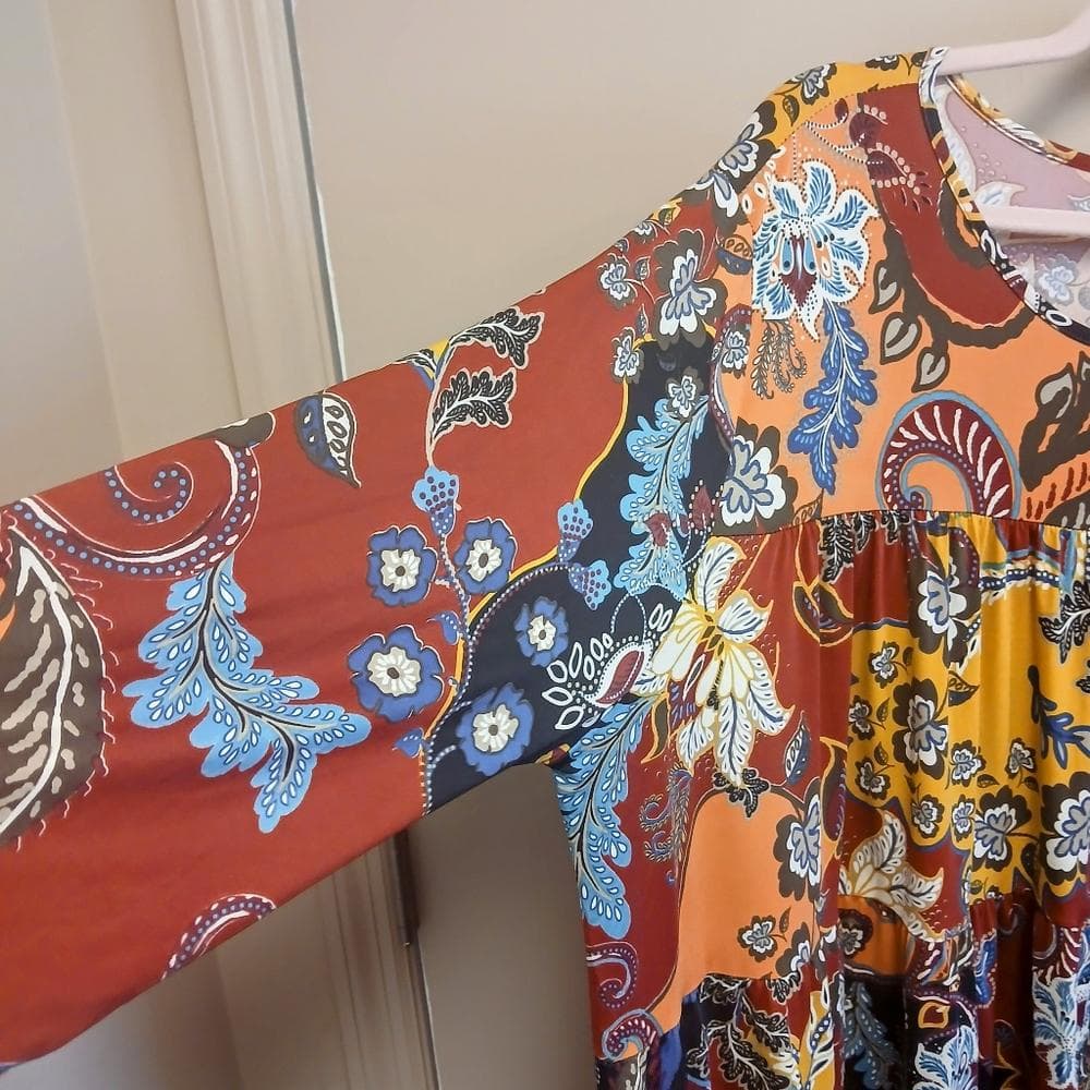 Navy/Red/Orange Floral Paisley Print Dress~ Curvy 4X~NWT - Thumbnail 4