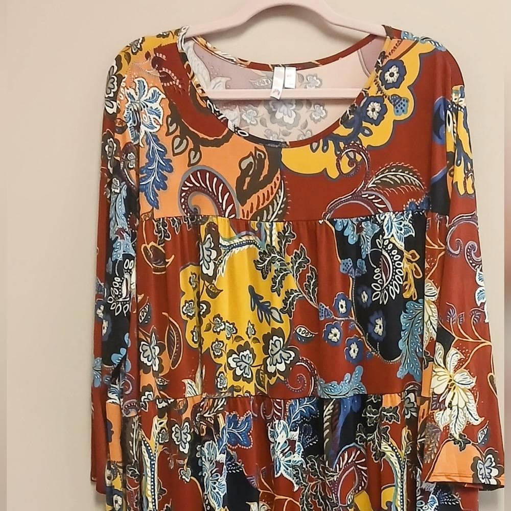 Navy/Red/Orange Floral Paisley Print Dress~ Curvy 4X~NWT - Thumbnail 6