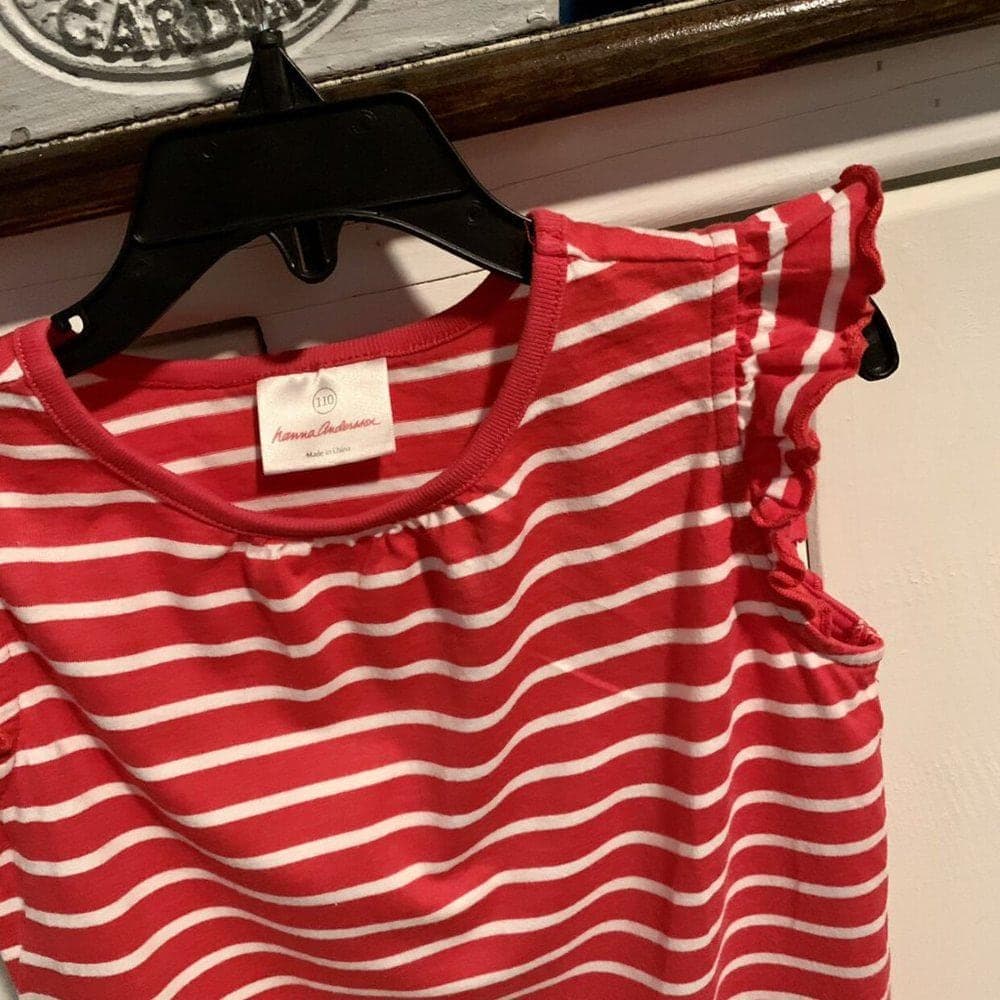Hanna Andersson Red White Stripe Flutter Sleeve - Thumbnail 2