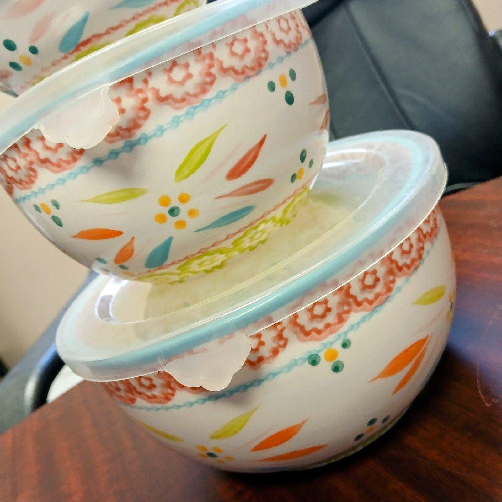 Vintage Temp-tations "Old World Springfetti" Floral Mixing Bowls- Set of 2 Bowls - Thumbnail 2