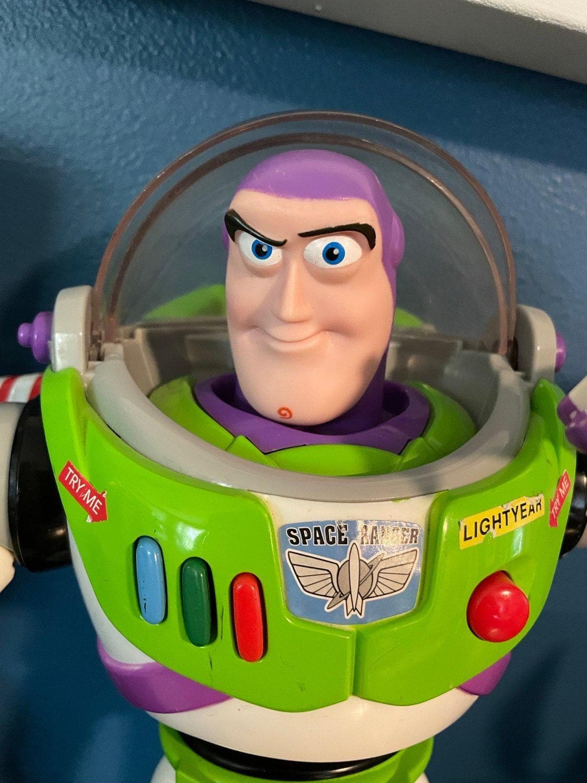 Vintage Disney Pixar Buzz Lightyear Interactive Toy~ Scowl Face & “Andy” on Foot