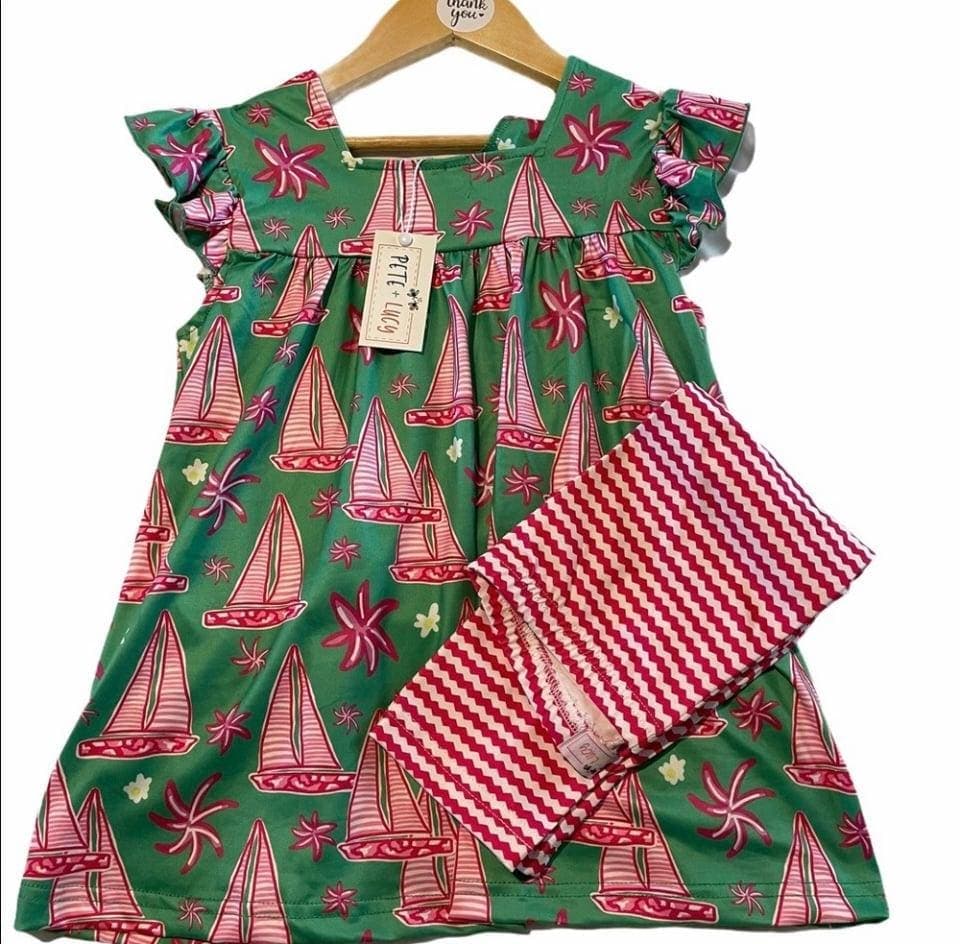 Boutique “Summer Sailing” Tunic & Leggings 2 Piece Set- 0-6 Months - Thumbnail 2