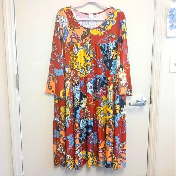 Navy/Red/Orange Floral Paisley Print Dress~ Curvy 4X~NWT - Thumbnail 8