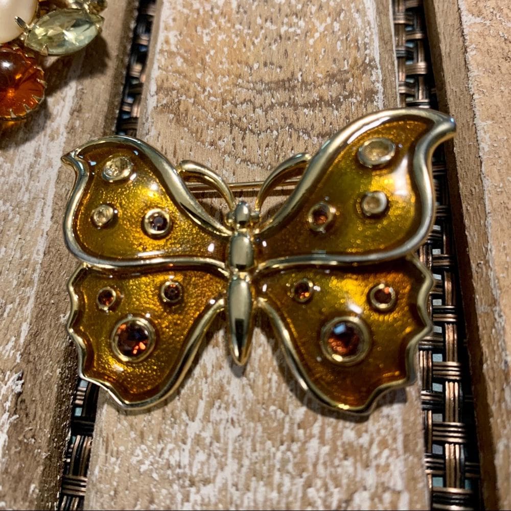 Vintage Delizza & Elster Amber/Clear/Milky Rhinestone and Cabochon Juliana Brooch - Thumbnail 6