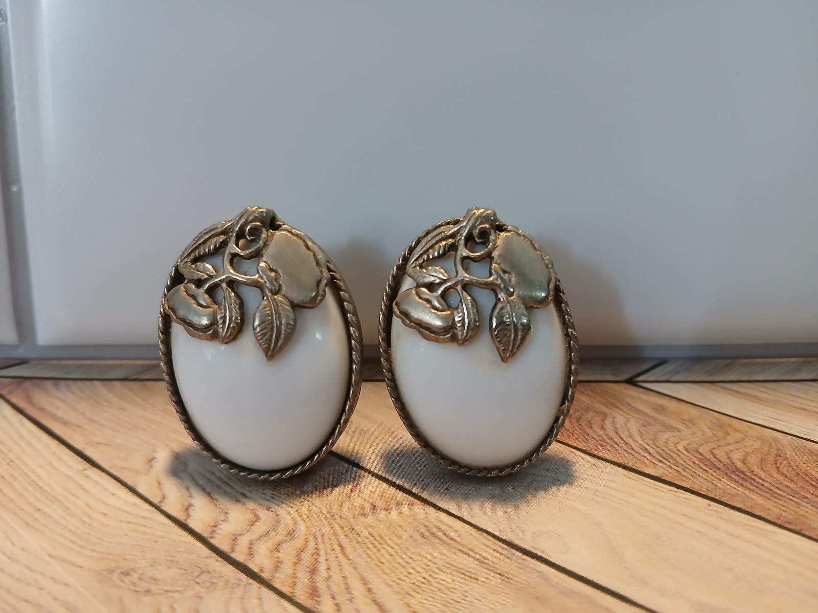 Vintage Clip-On Earrings (2 pair) & Cameo Pendant w/ Aurora Borealis Crystals - Thumbnail 3