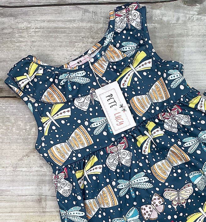 New! Boutique Capri Outfit~ ‘Butterfly Beauty’ Pete +Lucy~ Girls 2T- Navy White Butterflies Dragonflies - Thumbnail 2