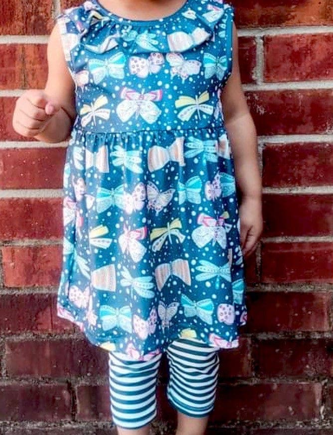 New! Boutique Capri Outfit~ ‘Butterfly Beauty’ Pete +Lucy~ Girls 2T- Navy White Butterflies Dragonflies - Thumbnail 4