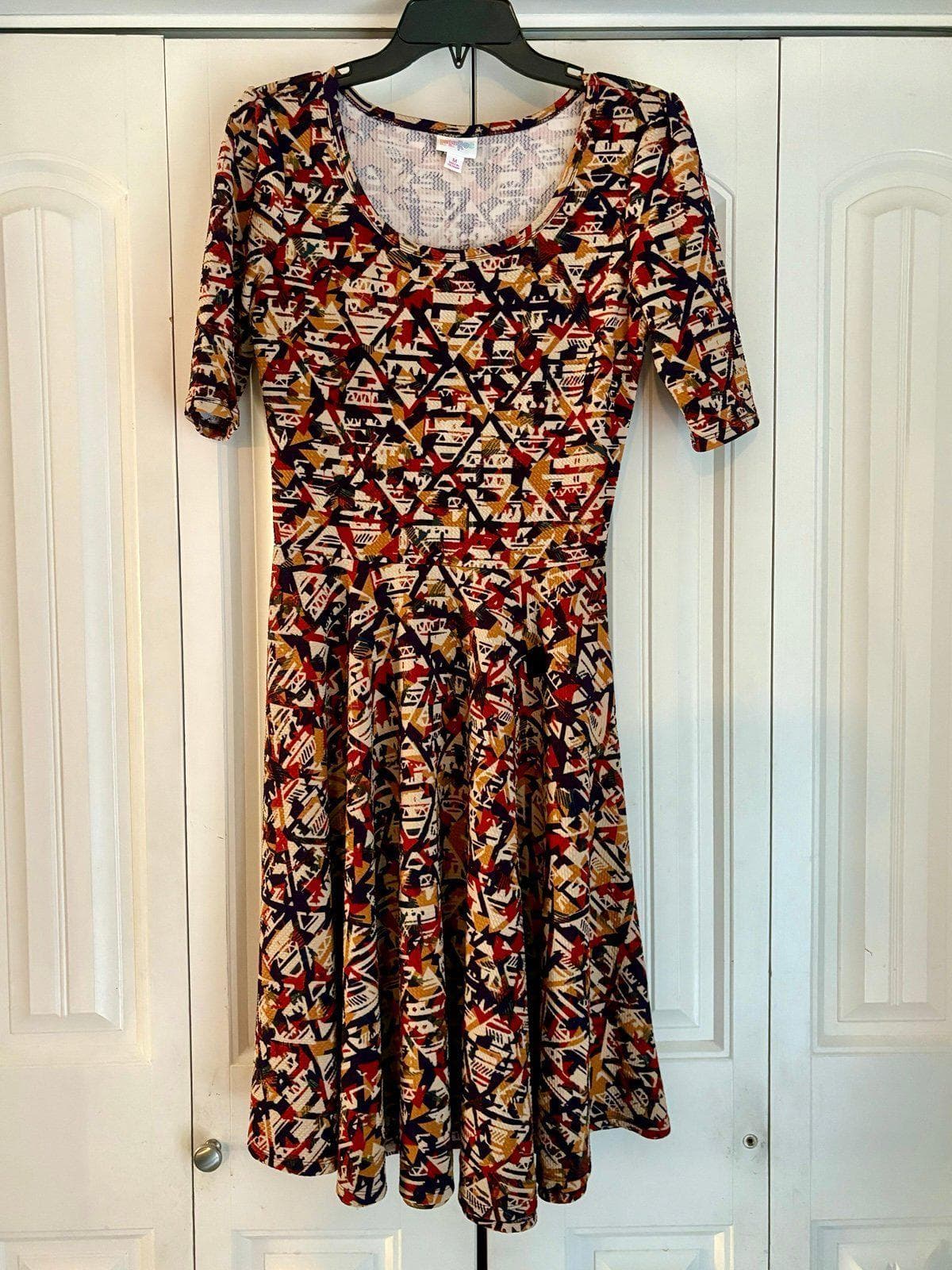 LuLaRoe Nicole Dress Rust Mustard Aztec Print Medium (10-12) - Thumbnail 2