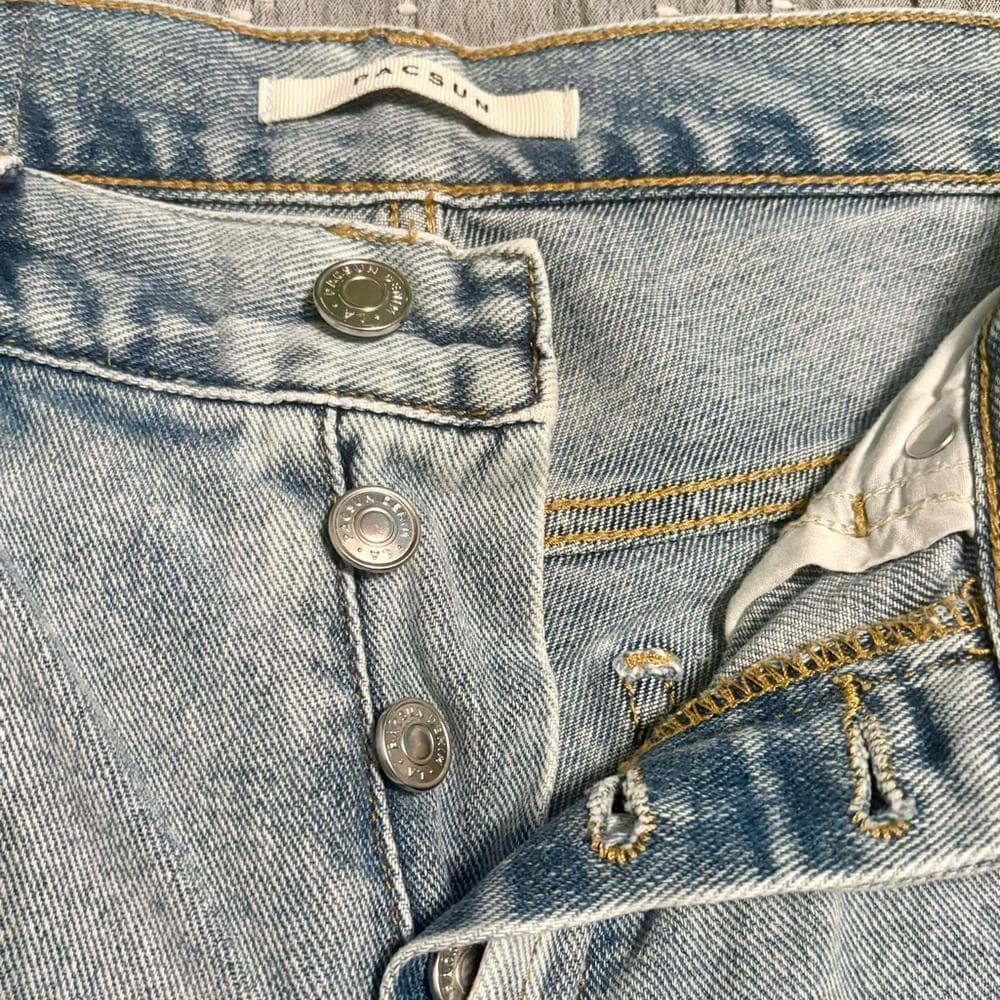 PacSun Ripped Split Dad Jeans~ Med Indigo Light Blue~ Distressed Rip Button Fly - Thumbnail 6