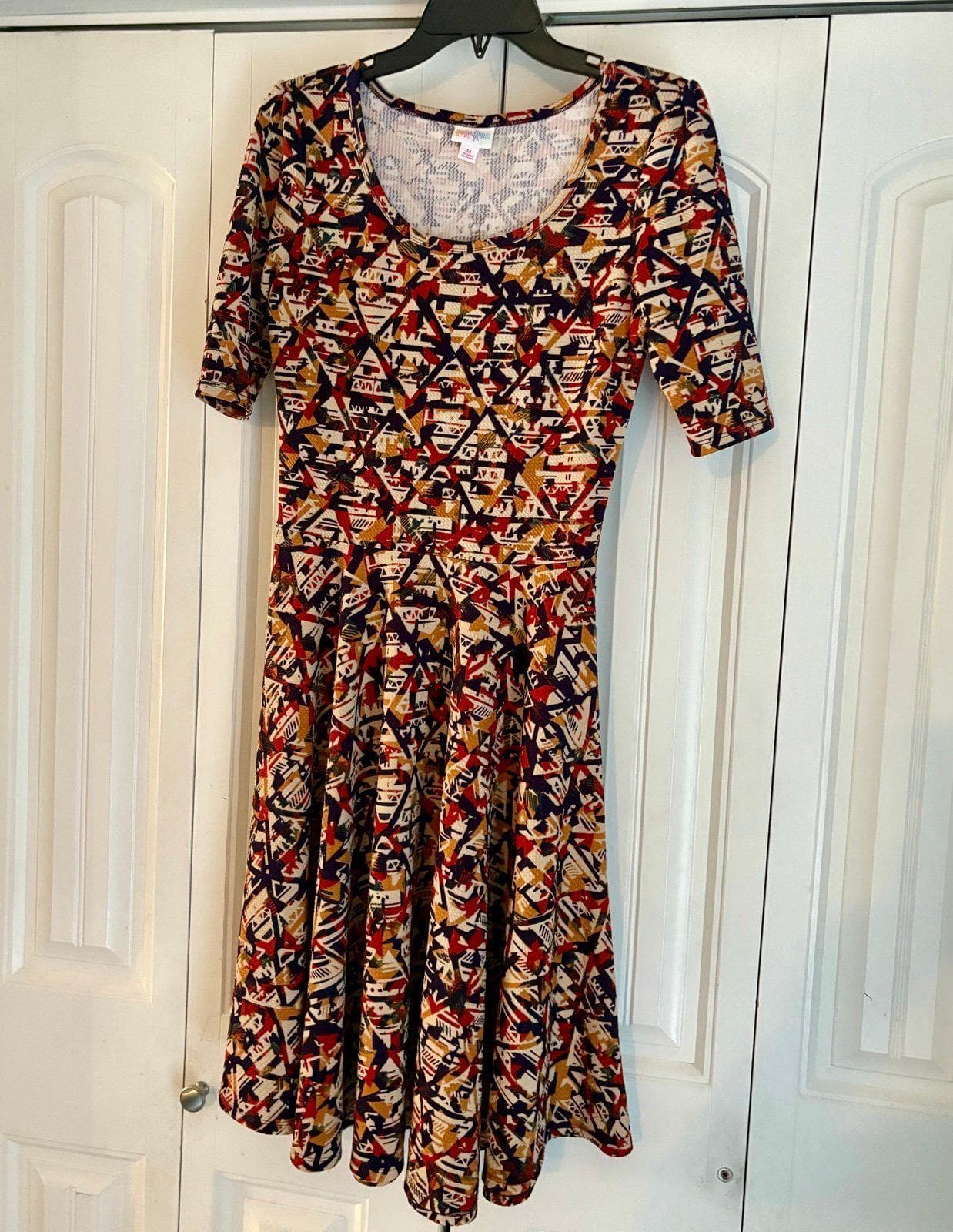LuLaRoe Nicole Dress Rust Mustard Aztec Print Medium (10-12) - Thumbnail 3
