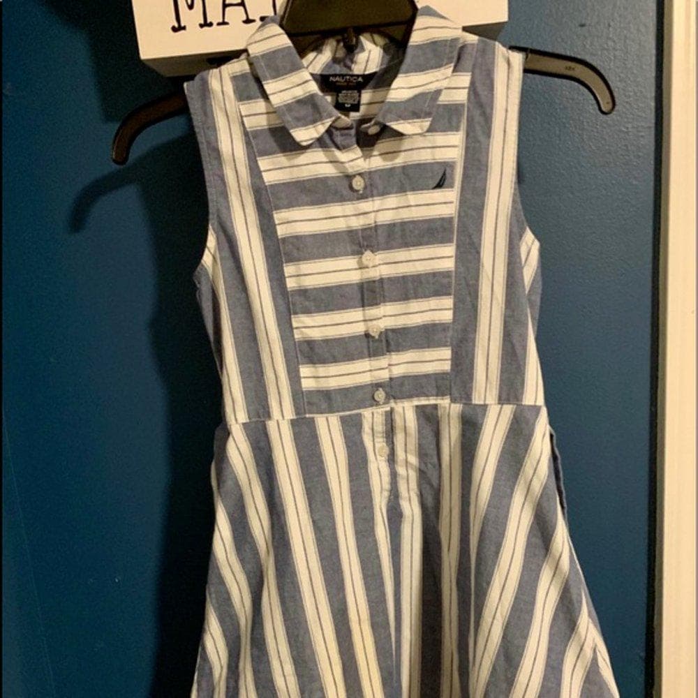 Nautica Kids Striped Blue/White Dress - Thumbnail 7