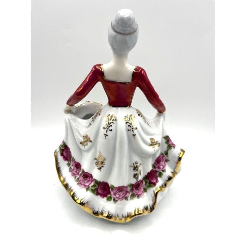 Vintage Victorian-style porcelain figurine~ pink cabbage rose lady - Thumbnail 4