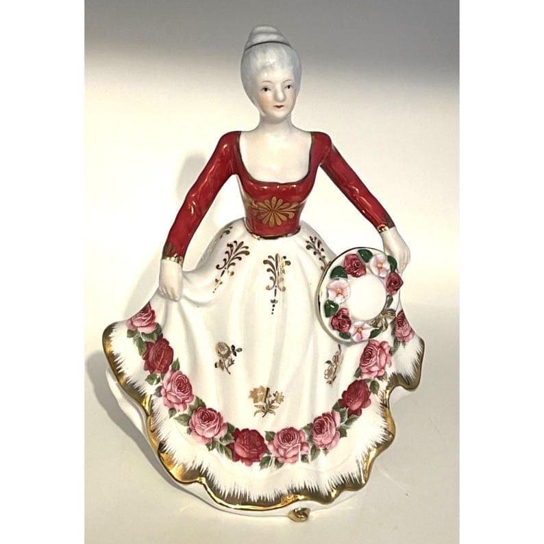 Vintage Victorian-style porcelain figurine~ pink cabbage rose lady