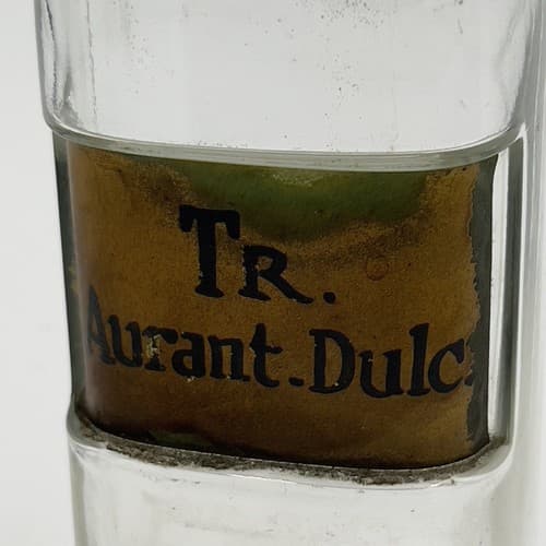 Antique 6" Apothecary Tr Aurant Dulc Glass Medicine Bottle w/stopper 1880s - Thumbnail 2