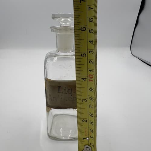 Antique Apothecary Liq Antisept Glass Medicine Bottle w/stopper 1880s - Thumbnail 5
