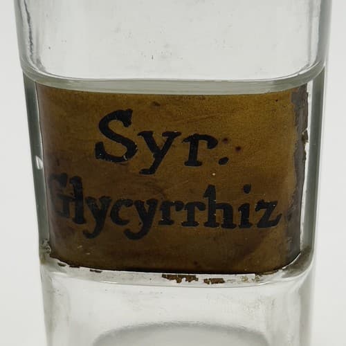 Antique 6" Apothecary Syr. Glycyrrhiz Glass Medicine Bottle w/stopper 1880s - Thumbnail 2