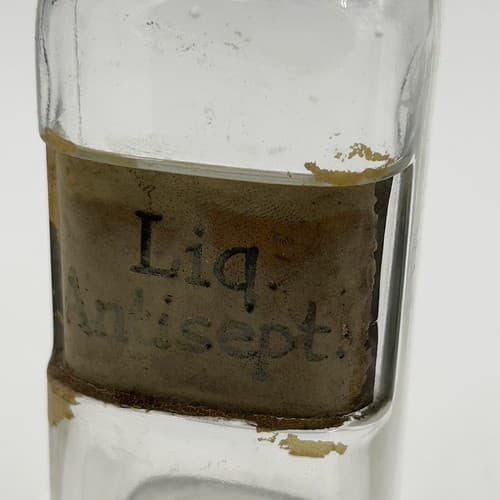 Antique Apothecary Liq Antisept Glass Medicine Bottle w/stopper 1880s - Thumbnail 2