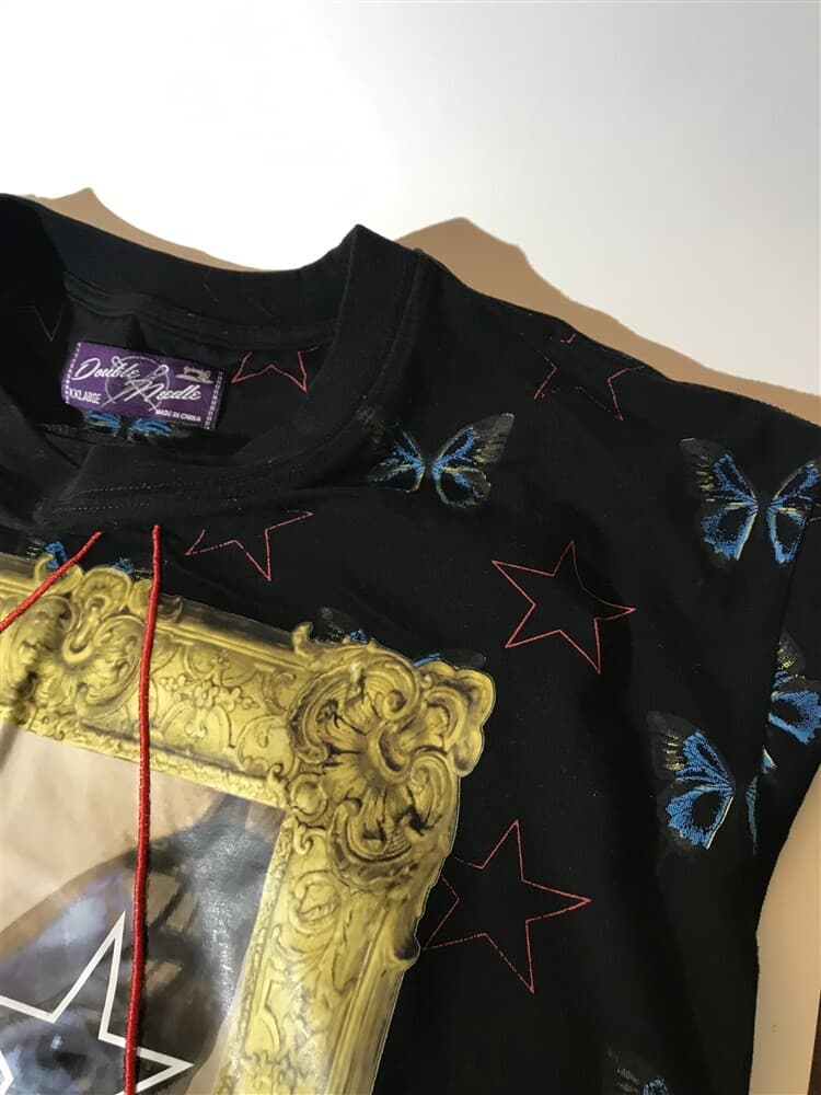Double Needle Men's T-Shirt Black, Butterflies, 2XL ( XXL) - Thumbnail 5