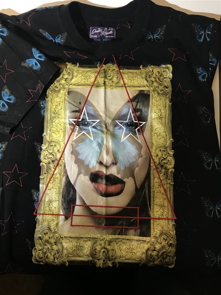 Double Needle Men's T-Shirt Black, Butterflies, 2XL ( XXL) - Thumbnail 2