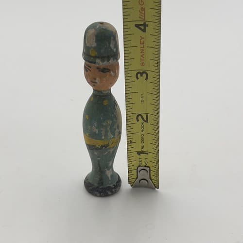 RARE ANTIQUE WOOD PEG DOLL Toy Soldier Policeman Figurine Primitive Folk Toy 4" - Thumbnail 7