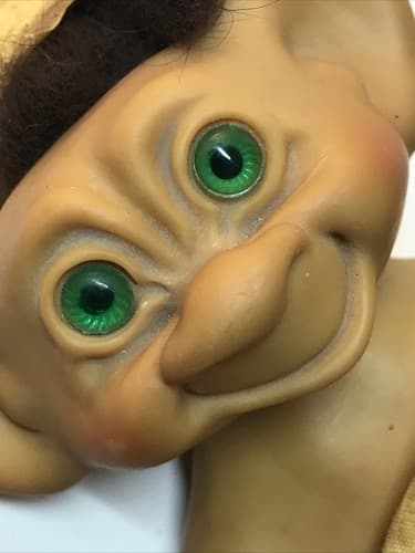 Rare 1960's Vintage 5.5” Swivel Head Troll Eegee Brown Mohair Hair Green Eyes - Thumbnail 5