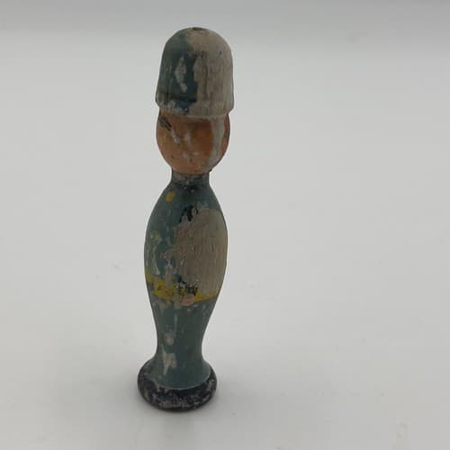 RARE ANTIQUE WOOD PEG DOLL Toy Soldier Policeman Figurine Primitive Folk Toy 4" - Thumbnail 2