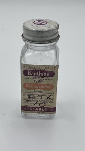 c1950s 100 tablets No.60 Banthine Bromide Searle Co. Bottle ,EMPTY
