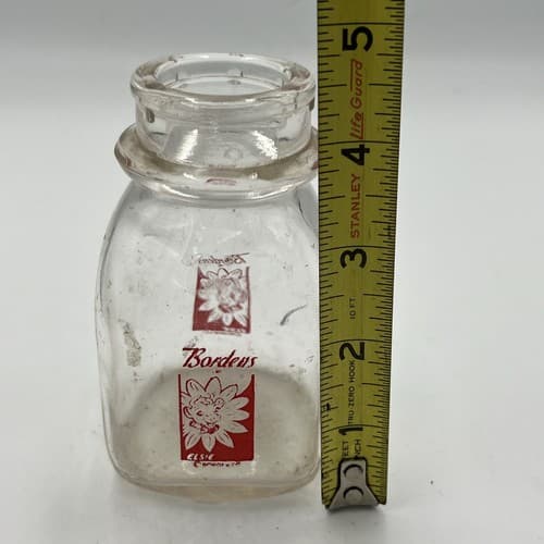 Vintage Bordens Elsie Cow Half & Half Mini Glass Bottle - Thumbnail 6