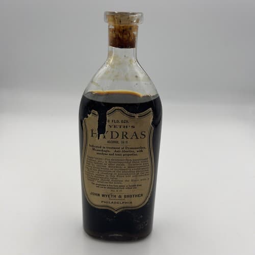 Rare Antique Wyeth & Bro. Hydras Bottle Medicine Bottle intact with cork, 1900's