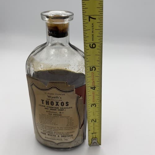 Rare Antique Wyeth Thoxos Elixir Bottle Medicine Bottle with cork, 1914 - Thumbnail 8