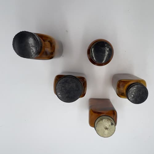 Lot of 5 Early Amber Apothecary Medicine Bottles with lids Early 1900's - Thumbnail 3