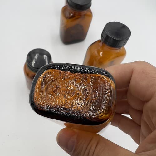 Lot of 5 Early Amber Apothecary Medicine Bottles with lids Early 1900's - Thumbnail 8