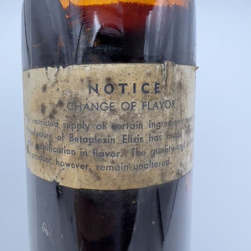 1930's Medicine Bottle Betaplexin Elixir Syrup Duraglas 6.5" - Thumbnail 2