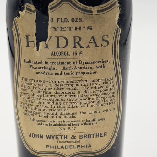 Rare Antique Wyeth & Bro. Hydras Bottle Medicine Bottle intact with cork, 1900's - Thumbnail 2