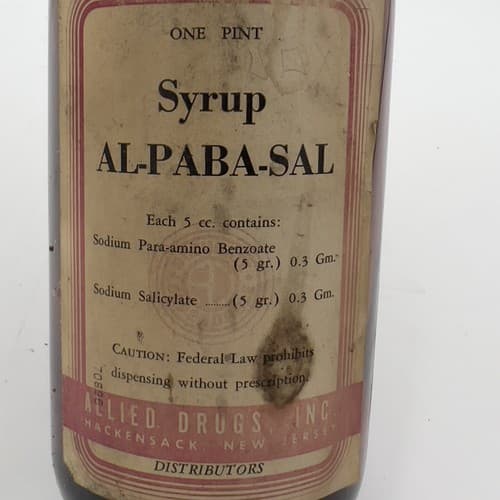 Allied Drug 1944 PABA Para-amino Benzoate Syrup Amber Medicinal Empty Bottle 7" - Thumbnail 2