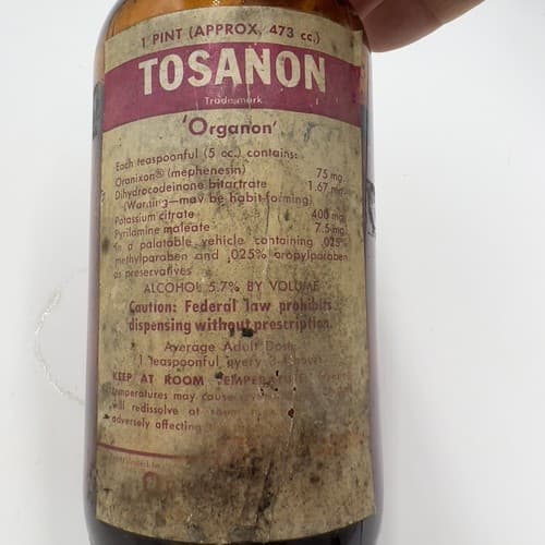 Vintage Organon TOSANON Amber Glass Bottle 6 3/4" 1 pint empty - Thumbnail 2