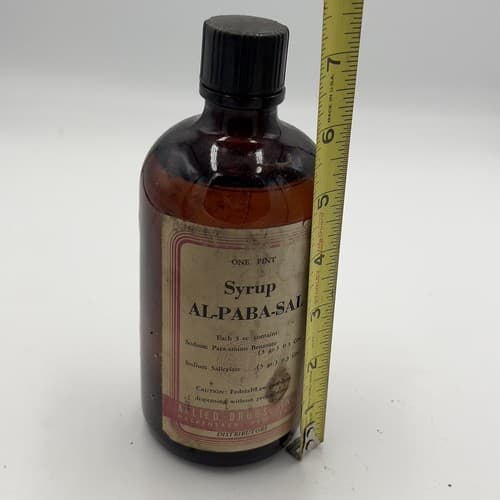 Allied Drug 1944 PABA Para-amino Benzoate Syrup Amber Medicinal Empty Bottle 7" - Thumbnail 4