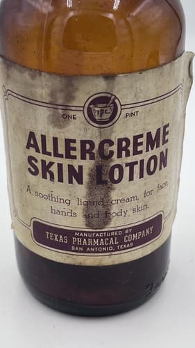 Vintage 1940's ALLERCREME Skin Lotion Bottle by Texas Pharmacal EMPTY - Thumbnail 2