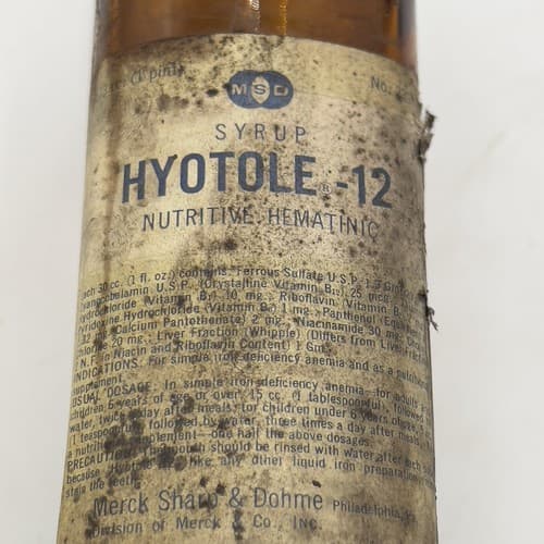 Rare Vintage Hyotole Syrup Bottle Sharp & Dohme 1 pint Amber SPASAVER 1940's - Thumbnail 3