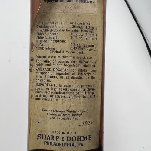 Rare Vintage Linctus Codeine Bottle Sharpe Dohme 16oz Amber SPASAVER 1930's - Thumbnail 10