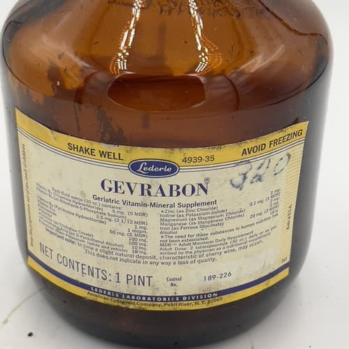 Vintage Lederle GEVRABON Geriatric Vitamin Bottle 1 pint, EMPTY - Thumbnail 3