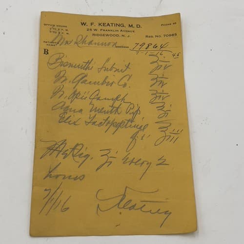 W.F. KEATING Ridgewood, NJ Handwritten Opii (Opium) Prescription 1916, 79964