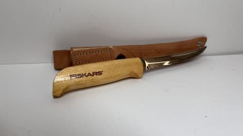 NICE FISKARS FINLAND 4" BLADE FISH FILET KNIFE WITH SHEATH 8" LONG - Thumbnail 3