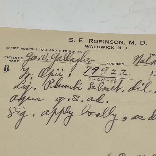S. E. Robinson Ridgewood, NJ Handwritten Opii (Opium) Prescription 1916, 79922 - Thumbnail 2