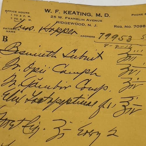 W.F. KEATING Ridgewood, New Jersey Handwritten Opii (Opium) Prescription 1916 - Thumbnail 2