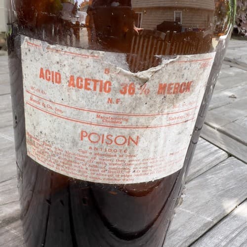 Vintage Large Merck Laboratory Amber Glass Bottle 12" Acid Acetic Poison EMPTY - Thumbnail 2