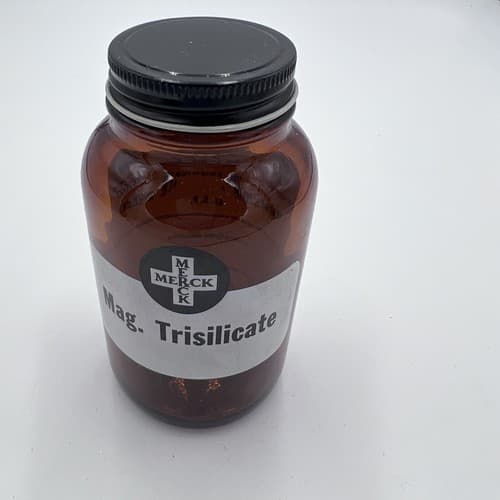 4.75'' Vintage Merck Magnesium Trisilicat EMPTY Amber Apothecary Pharmacy Bottle - Thumbnail 2