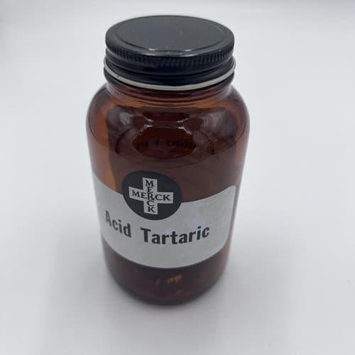 4.75'' Vintage Merck Acid Tartaric EMPTY Amber Apothecary Pharmacy Bottle - Thumbnail 2