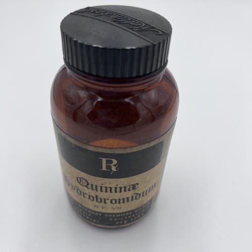 Vintage Mallinckrodt Brown Pharmacy Bottle Quinine Label Decorative 4.75" Empty - Thumbnail 2